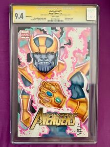 Marvel The Avengers #1 CGC SS 9.4 Thanos Sketch Cover (2010) by Scott Blair