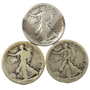 1916 P D S TRIO Walking Liberty Silver Half Dollar Set AG/G 50c - Picture 1 of 2