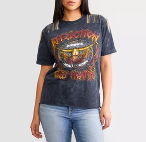 Affliction Damen T-Shirt "Wild Hearts" Schulter Fransen Kurzarm Grafik - Bild 1 von 5