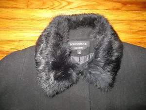 Women's Donnybrook 100 Wool Jacket Coat Rabbit Fur Collar Black sz 8 - Picture 1 of 12