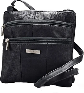 Lorenz Ladies Small Genuine Soft Leather Cross Body Shoulder Bag Black Brown Tan - Picture 1 of 28