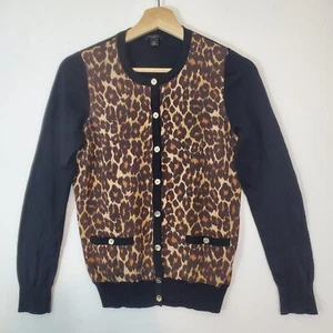Ann Taylor Black & Tan Leopard Print Cardigan Lightweight Sweater Petite MP - Picture 1 of 6