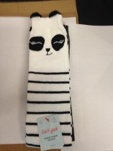Girls' 2pk Panda Print Knee High Socks - Cat & Jack-Size Small or Large - Picture 1 of 4