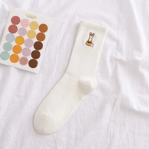 Autumn Winter Fox Embroidery Socks Animal Pattern Socks Embroidery Socks White - Picture 1 of 1