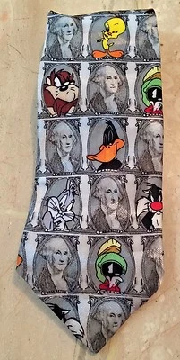 Corbata Looney Tunes Silk Mania Money Washington Bugs Bunny Taz Piolín Marvin  Foto 1 de 2