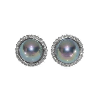 Aretes SeaShell MABE gris perla 17,5 mm DC enchapados en oro blanco de 14 k astilla Foto 1 de 4