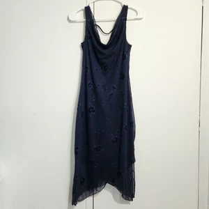 Byer Too! Vintage Y2K Dark Blue Whimsigoth Floral Fairy Cowl Neck Dress Small - Picture 1 of 8