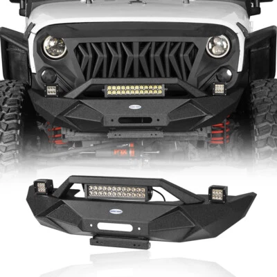 Rock Crawler Black Front Bumper w/ 60W LED Light Bar for 07-18 Jeep Wrangler JK Foto 1 de 4