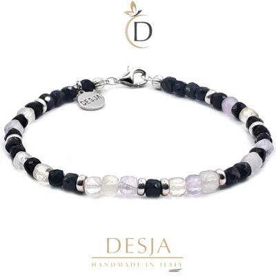 Braccialetto unisex pietre naturali tormalina nera e Ametrina con Argento 925 - Immagine 1 di 2