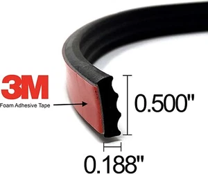 ESI Ribbed Rectangle EPDM Rubber Seal .187” H 500” W 25’ L w/3M 5344 Foam Tape - Foto 1 di 1