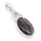 Black And White Striped Agate Gemstone Silver Plated Jewelry Pendant 2" M360