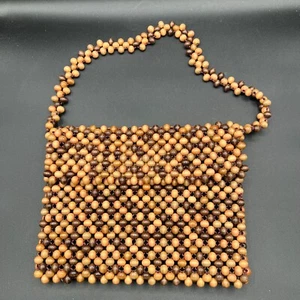 Borsa a tracolla VINTAGE GAYMODE Legno Perline Marrone Scuro Made in Japan - Foto 1 di 12