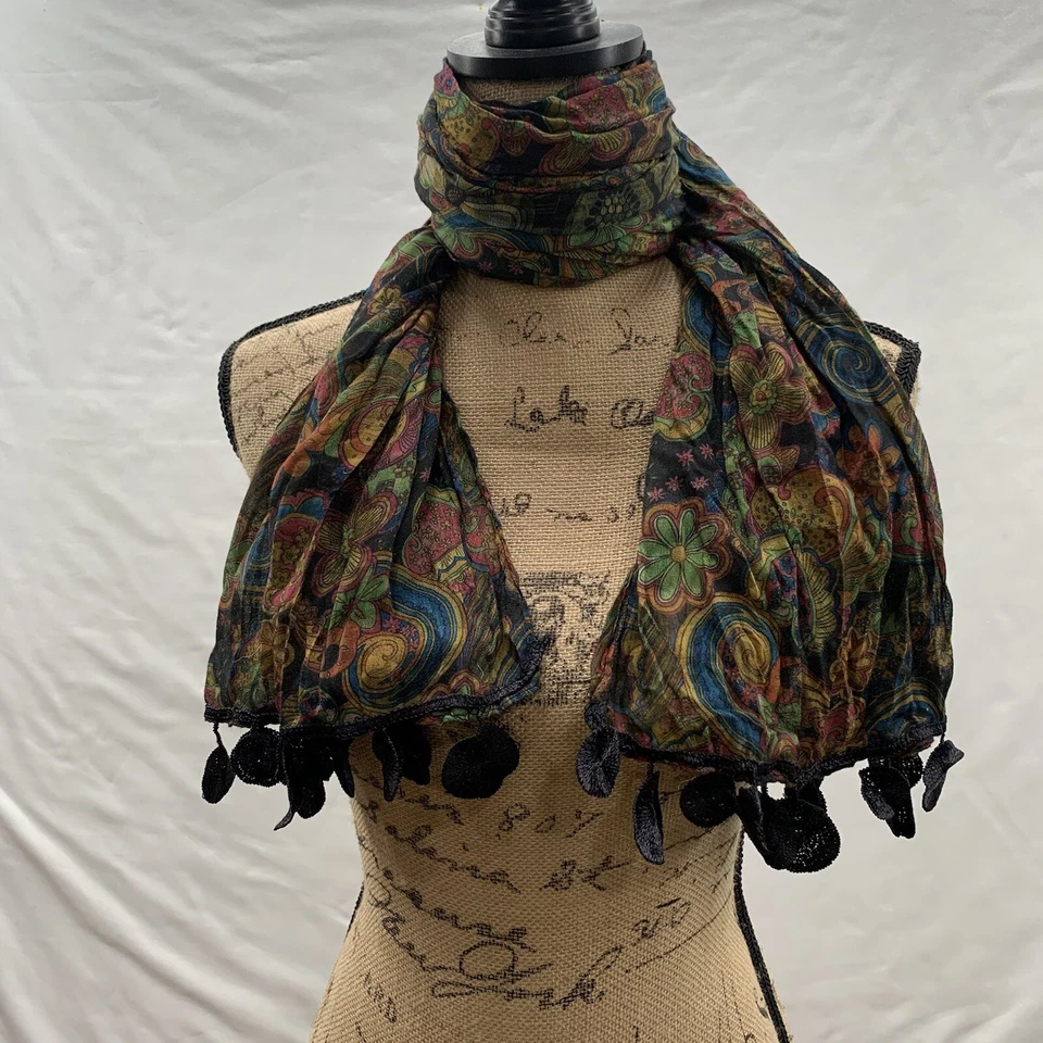 Jeanne Simmons Accesorios Mujer Bordado Flecos Verde Floral Bufanda Talla Única Foto 1 de 4