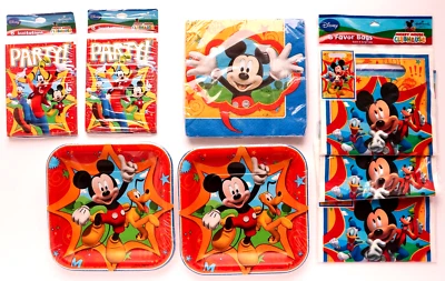 Mickey Mouse Party Supplies 16 Invitations 16 plates 16 Napkins 24 Favor Bags - Image 1 of 4