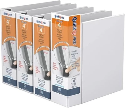 QuickFit PRO Heavy Duty Single Touch View Binder, D Ring, White, 4 Pack, 4 Inch - Image 1 of 4
