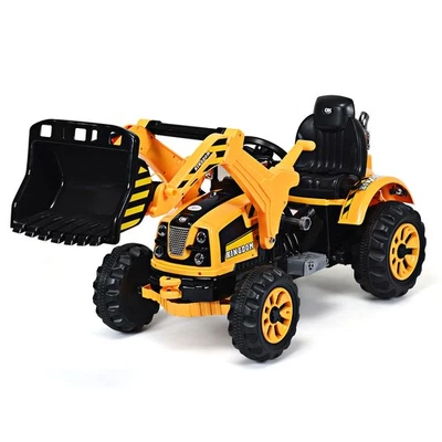 Camión excavador para niños 12 V alimentado por batería con cargador frontal excavador amarillo Foto 1 de 4