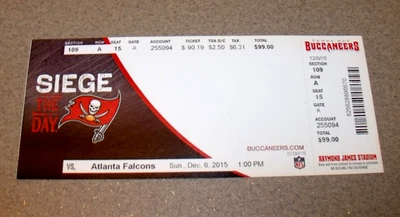 Boleto completo de los Tampa Bay Buccaneers 6/12/2015 Winston a Evans GW TD 1:39 restante Foto 1 de 3