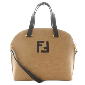 Fendi Vintage Ff Logo Handbag Shoulder Bag 2Way Leather Beige Black /An24 Oh - Picture 1 of 9