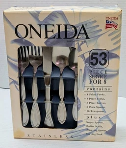 Oneida AXIS Posate Acciaio Inox USA Set 53 Pezzi Tendenze da Tavolo Serve 8 - Foto 1 di 6