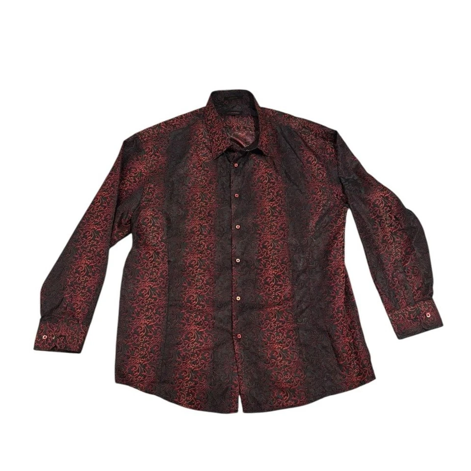 Camisa Leonardo Para Hombre Grande y Alta Roja/Negro Paisley Estampada-Talla 4XL Foto 1 de 4