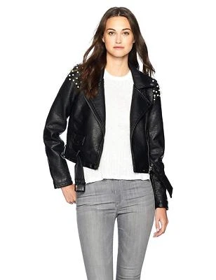 Chaqueta de cuero vegana Joe's Taylor Hill para mujer motocicleta motociclista con perlas XS Foto 1 de 2