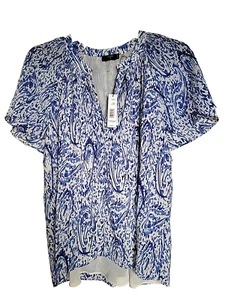 Tahari Women's Short Sleeve Cream Blue Relaxed Pullover Blouse Size 1X Lined NWT - Picture 1 of 3
