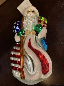 Santa Claus St. Nick Patriotic Stars & Stripes Ornament, used, Christopher Radko - Picture 1 of 9
