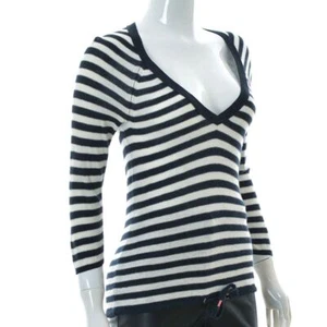 Hollister Women lady cardigan Knit 3/4 Sleeve Size XS Striped Navy/White Genuine - Picture 1 of 7
