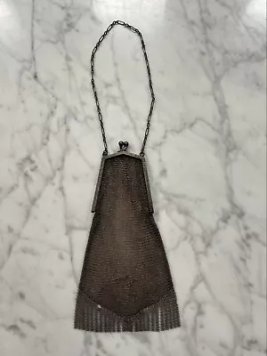 Antique Vintage Fine Silver Plate Micro Mesh Flapper Metal Frame Evening Purse - Image 1 of 4