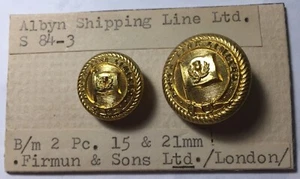 Albyn Shipping Line Lt Uniform Button 2 Stück 15 & 21mm Firmin London - Bild 1 von 4