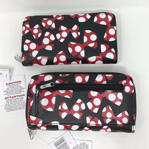 NUEVO CON ETIQUETAS GENUINO Parques Disney Minnie Rojo Blanco Lunares Arcos Negro con Cremallera Alrededor Billetera - Imagen 1 de 11