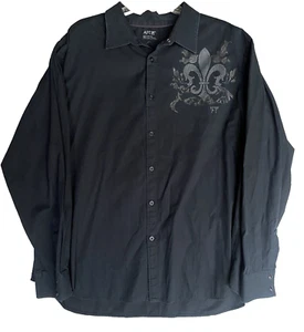 Men XXL Grunge Y2K Graphic Long Sleeve Tribal Skulls Black Gray Shirt Apt 9 - Picture 1 of 14