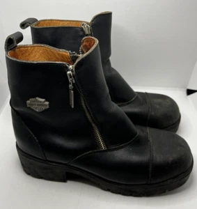 Harley Davidson Womens Black Leather Chunky Moto Boots Biker Booties Size 8.5 - Picture 1 of 22
