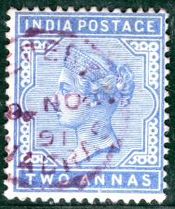 INDIA QV Classic Stamp 2a Blue Superb *BRIGHT PURPLE* 1891 CDS {samwells}BLUE107 - Picture 1 of 6