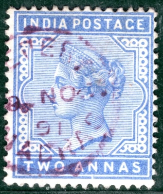 INDIA QV Classic Stamp 2a Blue Superb *BRIGHT PURPLE* 1891 CDS {samwells}BLUE107 - Image 1 of 4