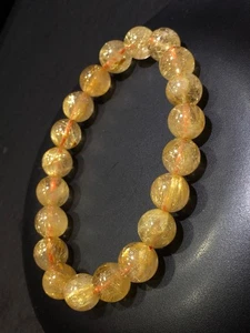 9.5mm Natural Gold Rutilated Titanium Quartz Crystal Bracelet AAA - Picture 1 of 9