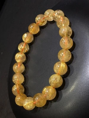 9.5mm Natural Gold Rutilated Titanium Quartz Crystal Bracelet AAA - Image 1 of 4