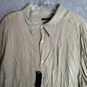 Claiborne Button Front Shirt Mens Size XXL Beige White Pinstripe Casual Office - Picture 1 of 10
