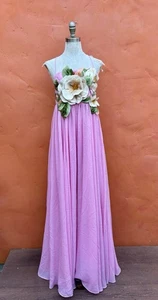 LEO LIN 3D Floral Maxi Dress Couture Designer Party Cocktail Prom Evening - Picture 1 of 9