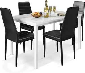 Dining Table Set for 4 ⭐⭐ High Quality – 5PC Faux Marble Top + Leather Chairs - Picture 1 of 6