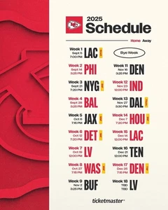 Kansas City Chiefs 2025 NFL Schedule Fridge Magnet | Bold Design | Chiefs Gift - Picture 1 of 1