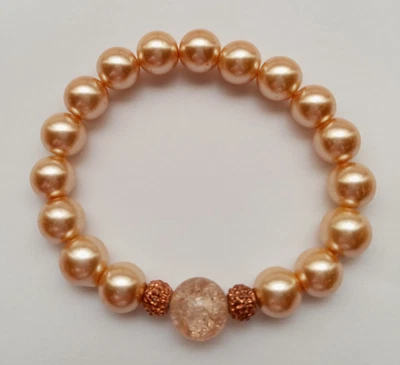 NUEVO BRAZALETE CON CUENTAS DE VIDRIO HELADO Y PERLAS DE VIDRIO DORADO DE 10 MM, COMPRA 2 OBTÉN 1 GRATIS Foto 1 de 3