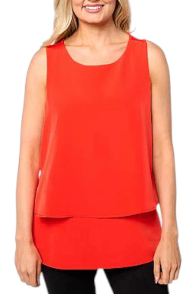 Camiseta sin mangas DG2 by Diane Gilman para mujer de medios mixtos de doble capa roja ardiente Foto 1 de 1