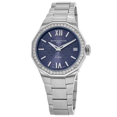 Nuevo reloj para mujer Baume & Mercier Riviera esfera azul bisel de diamantes acero 10765 Foto 1 de 4