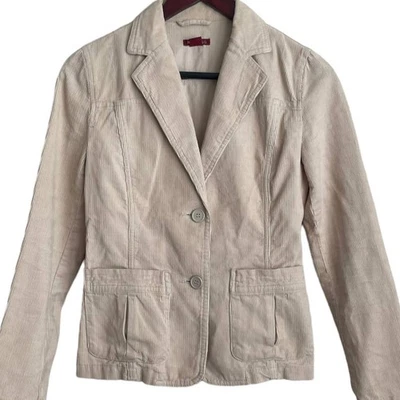 VTG Y2K H&M Corduroy Jacket Women 4 Cream Pockets Academia Preppy Blazer Retro - Image 1 of 4