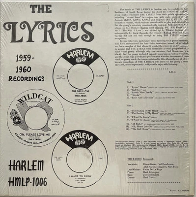The Lyrics 1959-1960 Harlem Recordings Chicano Latin Soul Record Lp Dimas Garza - Image 1 of 4