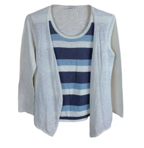 Gallery Women's Size 12 White Blue Faux 2 Piece Blouse Top Striped Long Sleeve - Picture 1 of 3