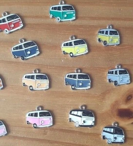 Enamel Campervan Charms ~ Camper ~Van ~ Bus ~ Available in 8 Colours ~ Pack of 5 - Picture 1 of 15