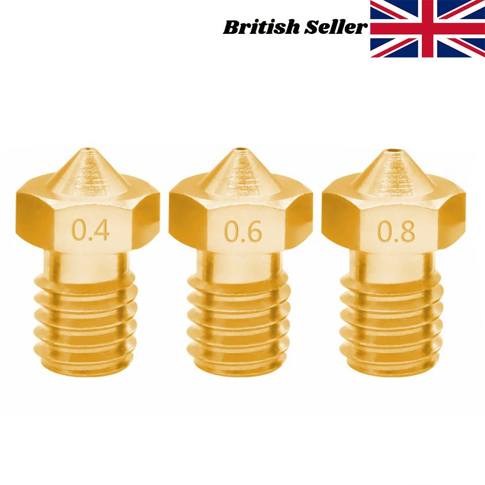 UK 3 Pack 3D Printer Nozzle Brass E3D compatible V6 nozzle M6 1.75mm Filament - Image 1 of 1