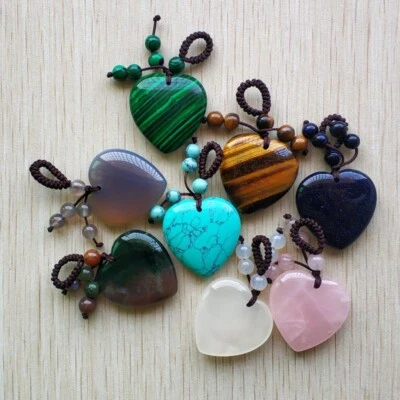 8件装混合天然石材心形饰品吊坠30毫米DIY珠宝制作 — 第 1/3 张图片